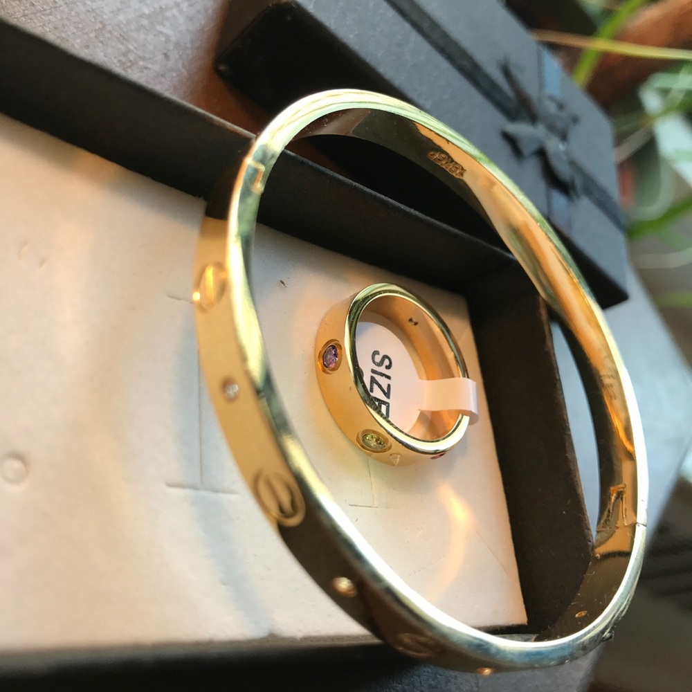 Beautiful set bangle & ring/multi color crystals - Picture 4 of 8